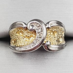 Genuine Diamond 14k Yellow Gold / 925 Sterling Silver Footprint in Sand Ring